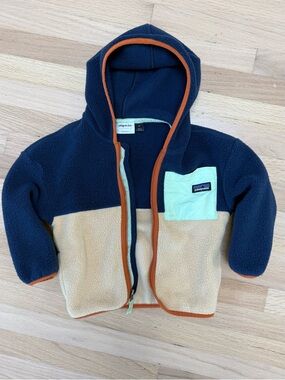 Patagonia Kids Navy, Yellow & Mint Fleece Zipper Hooded Jacket